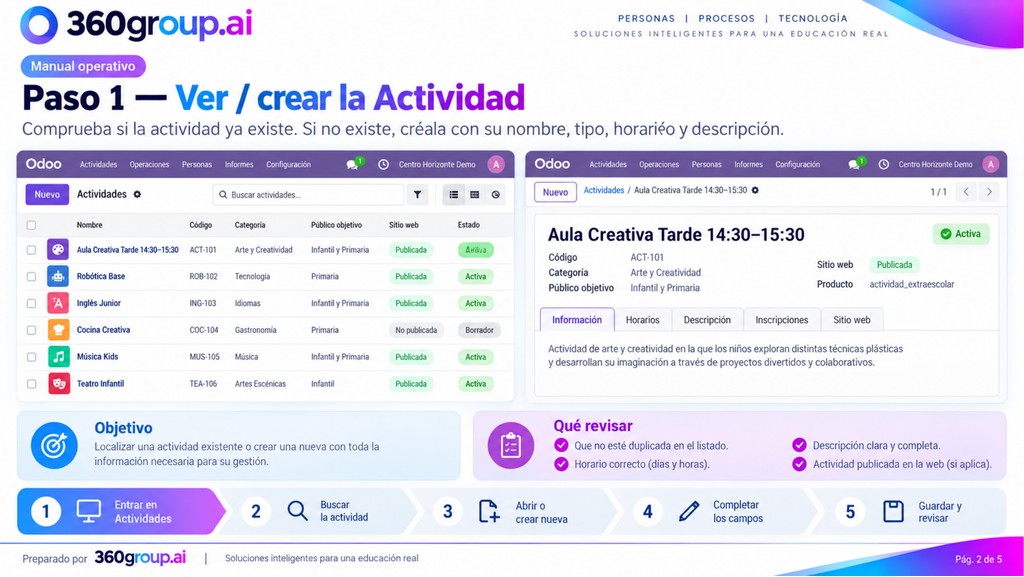 Paso 1 — Ver o crear la Actividad